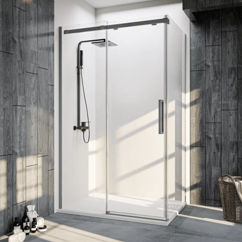 Душевой уголок Veconi Rovigo RV070GR-16090-01-C4 160х90 стекло прозрачное профиль графит брашированный без поддона