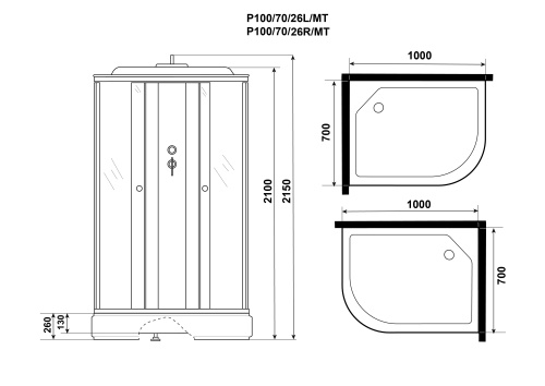 Душевая кабина Niagara Promo P100/70/26L/MT 100х70 асимметричная - фото 4