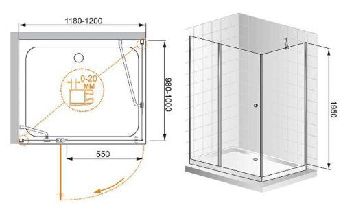 Душевой уголок Cezares ELENA ELENA-W-AH-1-120/100-C-Cr 120х100 стекло прозрачное профиль хром без поддона - фото 5