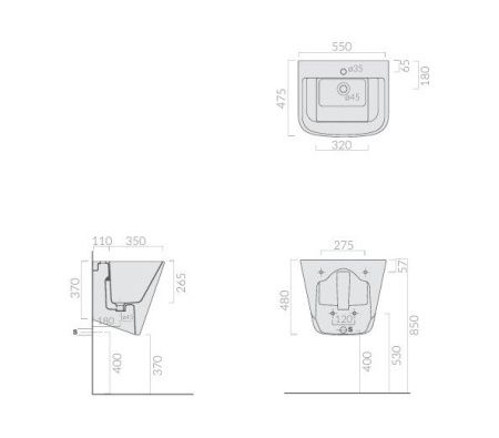 Раковина из сантехнического фарфора Galassia Meg11Pro 5482 60х50 подвесная цвет белый