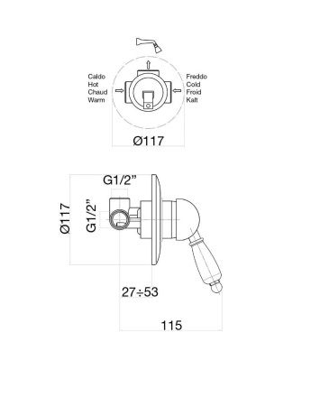 Смеситель для ванны и душа Fiore 89CO5130 встраиваемый в стену хром/золото