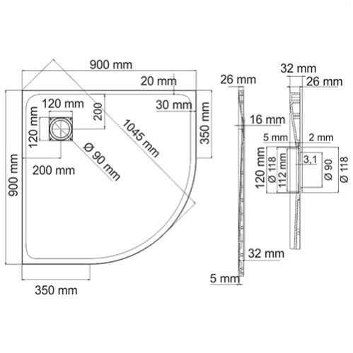 Душевой поддон WasserKRAFT Leine 35T 35T01 90x90 стеклопластик белый - фото 3