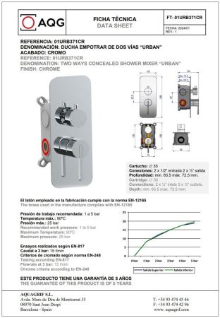 Смеситель AQG Urban 01URB371CR встраиваемый в стену хром