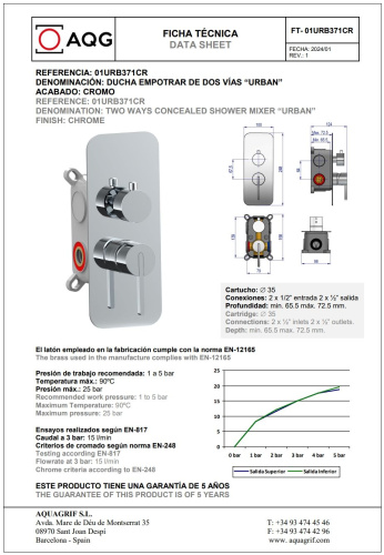 Смеситель AQG Urban 01URB371CR встраиваемый хром - фото 2