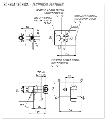 Смеситель для душа Remer Infinity I09HRG встраиваемый в стену хром без термостата - фото 2
