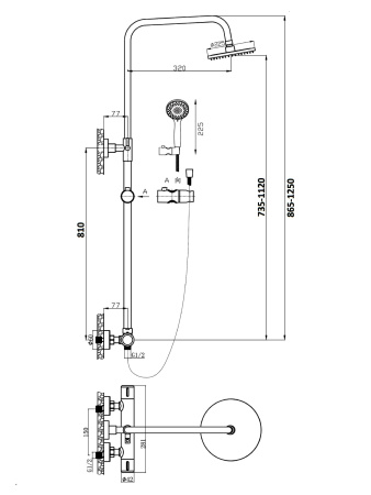 Душевая стойка Agger Thermo A2451244 настенная цвет черный с термостатом