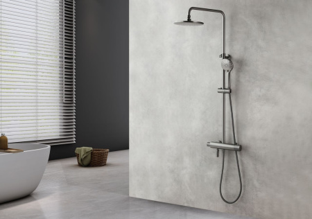 Душевая стойка LeMark Bronx LM3772GM настенная с термостатом