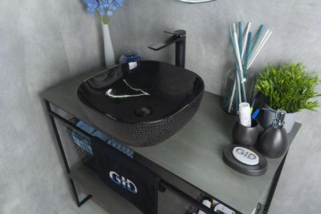 Раковина керамическая Gid 53301 40х40 накладная цвет черный без отверстий под смеситель