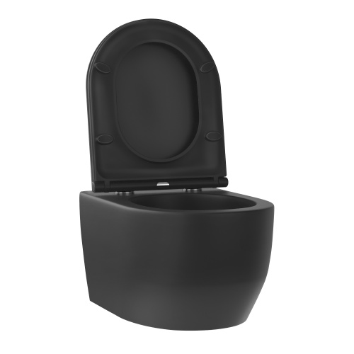 Унитаз подвесной Wellsee Croquis 182613001 черный матовый с сиденьем микролифт безободковый смыв торнадо - фото 2