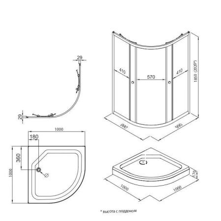 Душевой уголок Тритон Альфа Щ0000049615 100х100 стекло прозрачное профиль хром с поддоном