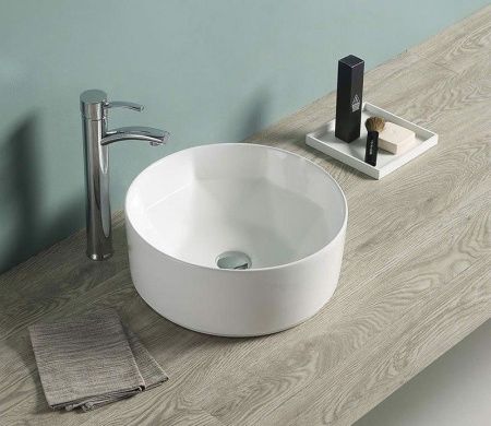 Раковина из сантехнического фаянса CeramaLux 9425 40х40 накладная цвет белый без отверстий под смеситель