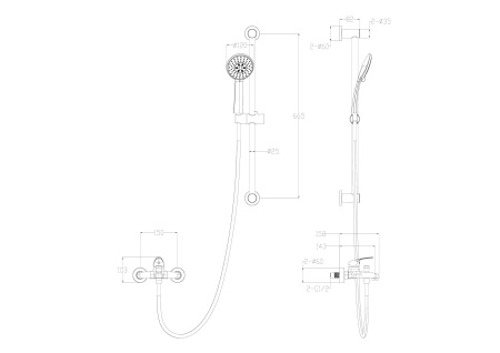 Душевой гарнитур со смесителем Wonzon & Woghand WW-4560-CR настенный хром
