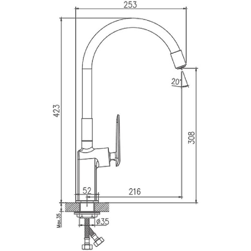 Смеситель для кухни Haiba HB548-7 HB73548-7 на мойку черный/хром - фото 2