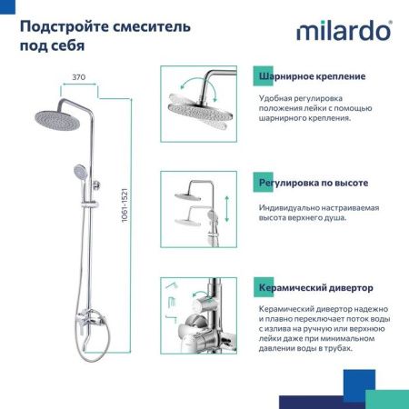 Душевая стойка Milardo Stripe STRSB1FM06 настенная цвет хром