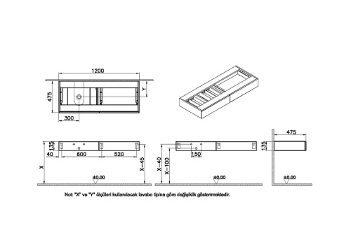 Тумба под раковину Vitra Origin 65681 120x48x14 - фото 3