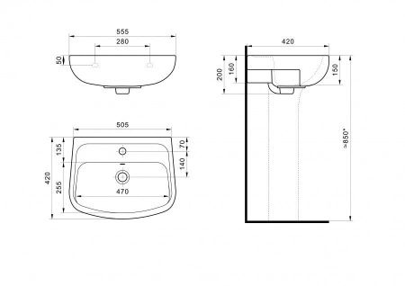 Раковина из сантехнического фарфора Santek Лонги 1WH501755 60х40 подвесная цвет белый 1 отверстие под смеситель