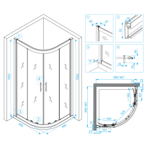 Душевой уголок RGW Hotel 03065100-11 100х100 стекло прозрачное профиль хром глянцевый без поддона - фото 2