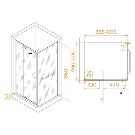 Душевой уголок RGW Passage 410844198-011 90х80 стекло прозрачное профиль хром без поддона