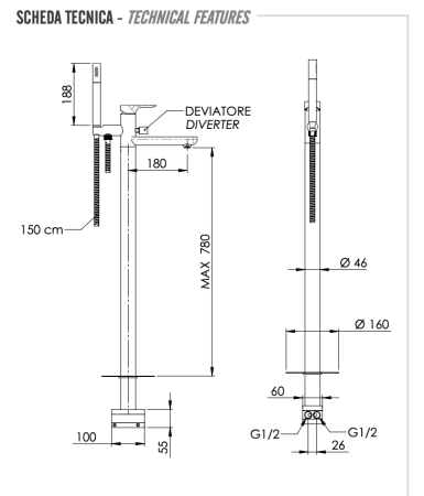 Смеситель для ванны Remer Infinity I08NO напольный черный