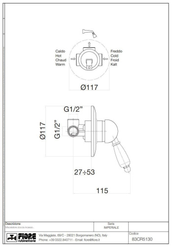 Смеситель Fiore Imperiale 83CR5130 встраиваемый хром - фото 2