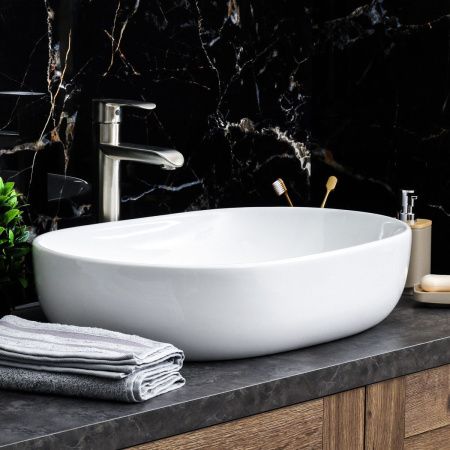 Раковина из сантехнического фарфора Melana 5006-805 60х40 накладная цвет белый без отверстий под смеситель