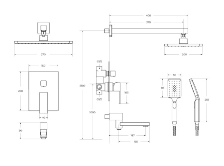 Душевая система Cezares SLIDER SLIDER-VDSET-NOP встраиваемая цвет черный матовый