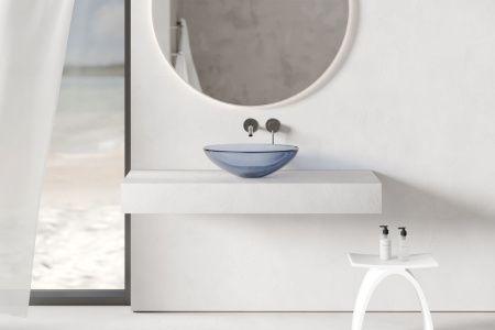 Раковина из полиэфирной смолы Abber Kristall AT2802Saphir 50х40 накладная цвет синий без отверстий под смеситель