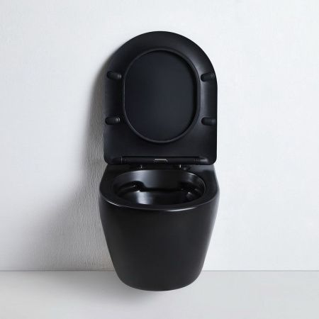 Унитаз подвесной Bond Oval F01-108 черный с сиденьем микролифт безободковый душевой смыв