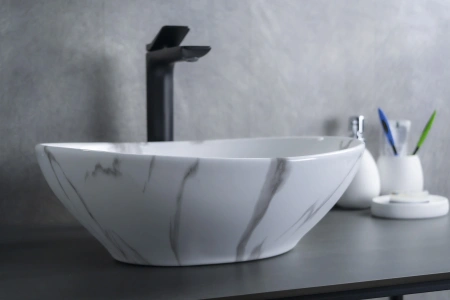 Раковина керамическая Gid Lago 54473 40х30 накладная цвет многоцветный без отверстий под смеситель