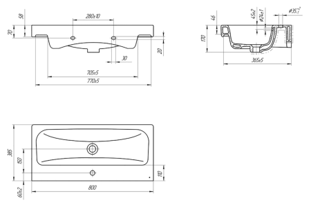 Раковина мебельная керамическая Cersanit Moduo Slim 80 UM-MOD80SL/1 80х40 накладная цвет белый 1 отверстие под смеситель