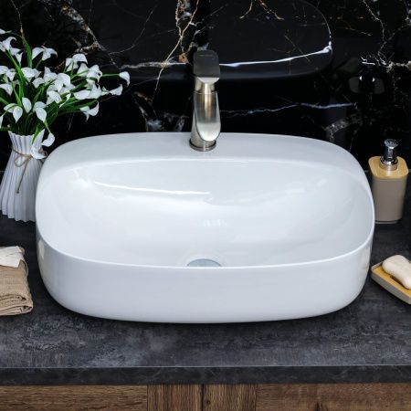 Раковина из сантехнического фарфора Melana 320326-805 60х40 накладная цвет белый 1 отверстие под смеситель