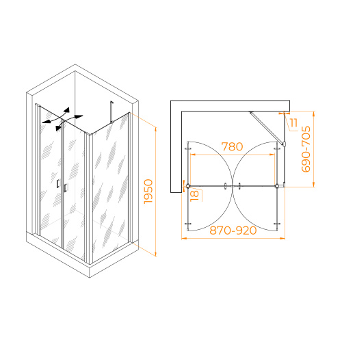 Душевой уголок RGW Passage 060814497-14 90х70 стекло прозрачное профиль черный без поддона - фото 2
