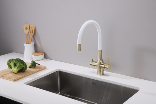 Смеситель для кухни Paulmark БРОНЗА Sa213419-BRw на раковину бронза/белый без термостата - фото 5