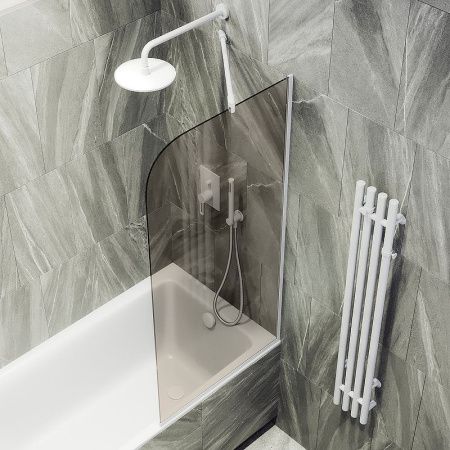 Душевая шторка на ванну Maybah Glass MGV-151-1у 75х140 стекло тонированное профиль белый ориентация универсальная
