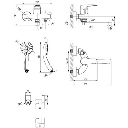 Смеситель для ванны LeMark Shift LM4314C настенный хром