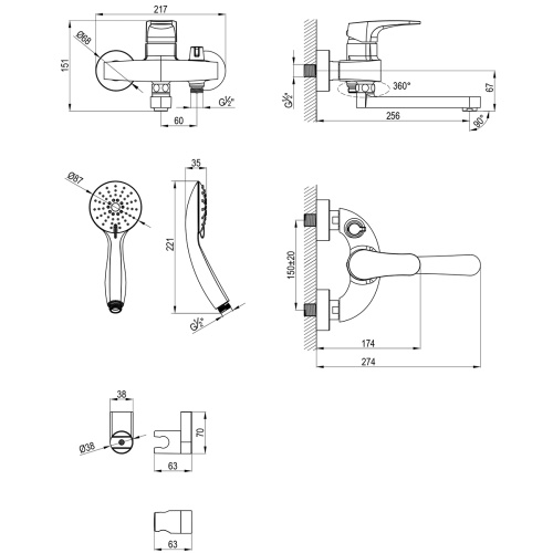 Смеситель для ванны LeMark Shift LM4314C настенный хром - фото 3