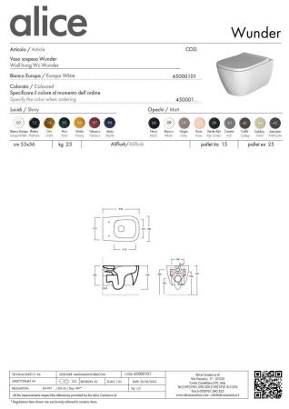 Чаша унитаза подвесная Alice Wunder 45000108 цвет черный без сиденья безободковая