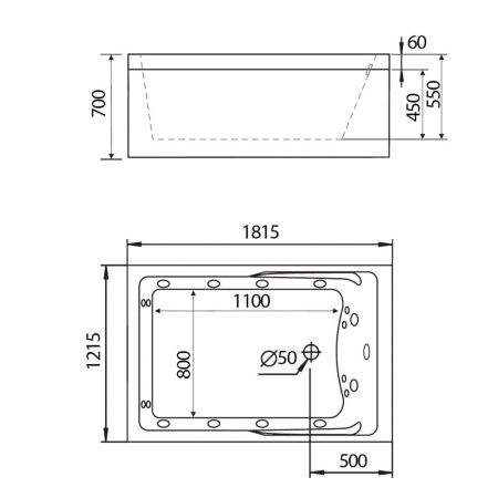 Ванна акриловая гидромассажная Gemy G9061 B L 180х120 пристенная прямоугольная с каркасом