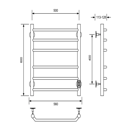 Полотенцесушитель электрический Veconi Cantu-A C6050CH-A 50х60 хром