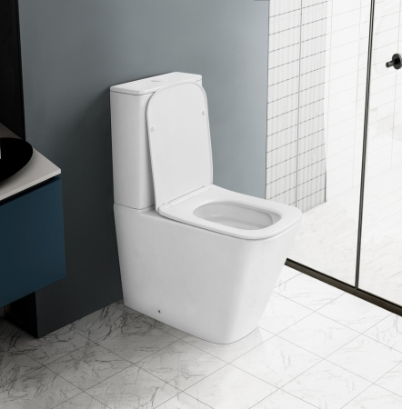 Унитаз напольный с бачком Abber Rechteck AC1210TMW белый матовый с сиденьем безободковый смыв торнадо