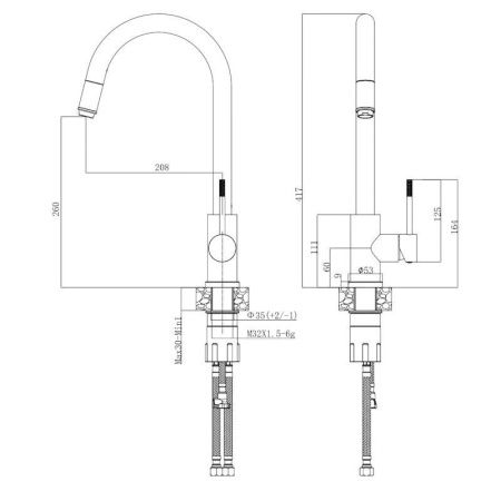 Смеситель для кухни Voda VSL519GM на мойку вороненая сталь