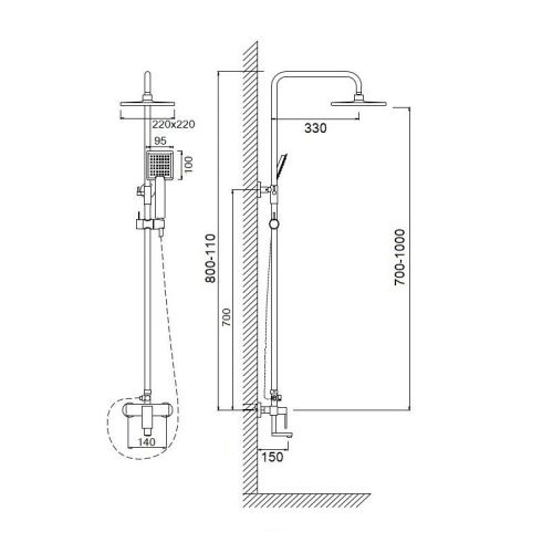 Душевая стойка Сантаком 7706ЧЕР настенная цвет черный - фото 3