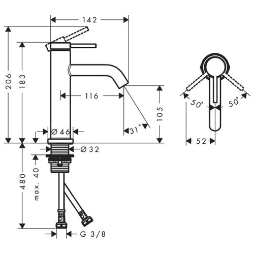 Смеситель Hansgrohe Tecturis S 73311670 на раковину черный - фото 2