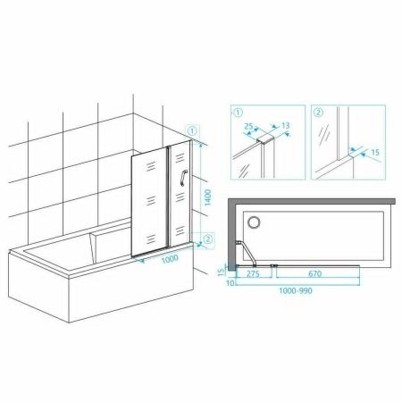 Душевая шторка на ванну RGW Screens 03111110-14 100х140 стекло прозрачное профиль черный ориентация универсальная