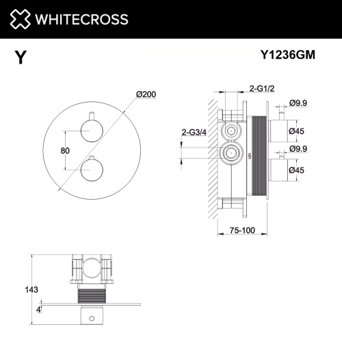 Смеситель для душа Whitecross Y gunmetal Y1236GM встраиваемый оружейная сталь - фото 2