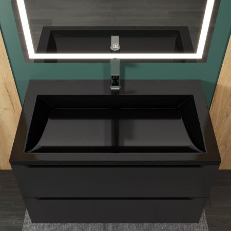 Раковина из искусственного камня Uperwood Infinity RInfinity80bg 80х50 полувстраиваемая цвет черный