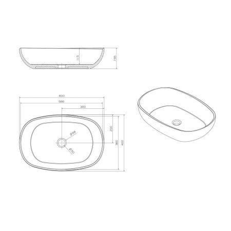 Раковина из полиэфирной смолы Abber KRISTALL AT2805Rubin 60х40 накладная цвет красный без отверстий под смеситель