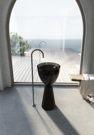 Раковина из полиэфирной смолы Abber KRISTALL AT2703Onyx-Black 45х45 напольная цвет черный матовый без отверстий под смеситель