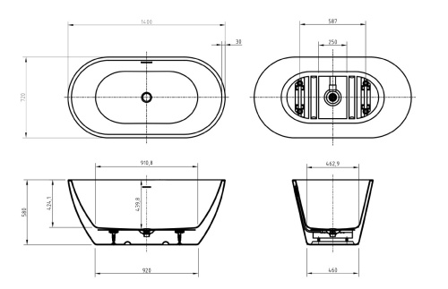Ванна акриловая BelBagno BB701-1400-720-K 140х72 отдельностоящая овальная - фото 4