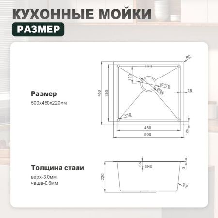 Кухонная мойка Splenka S700.5045.05 50х45 цвет серый поверхность матовая
